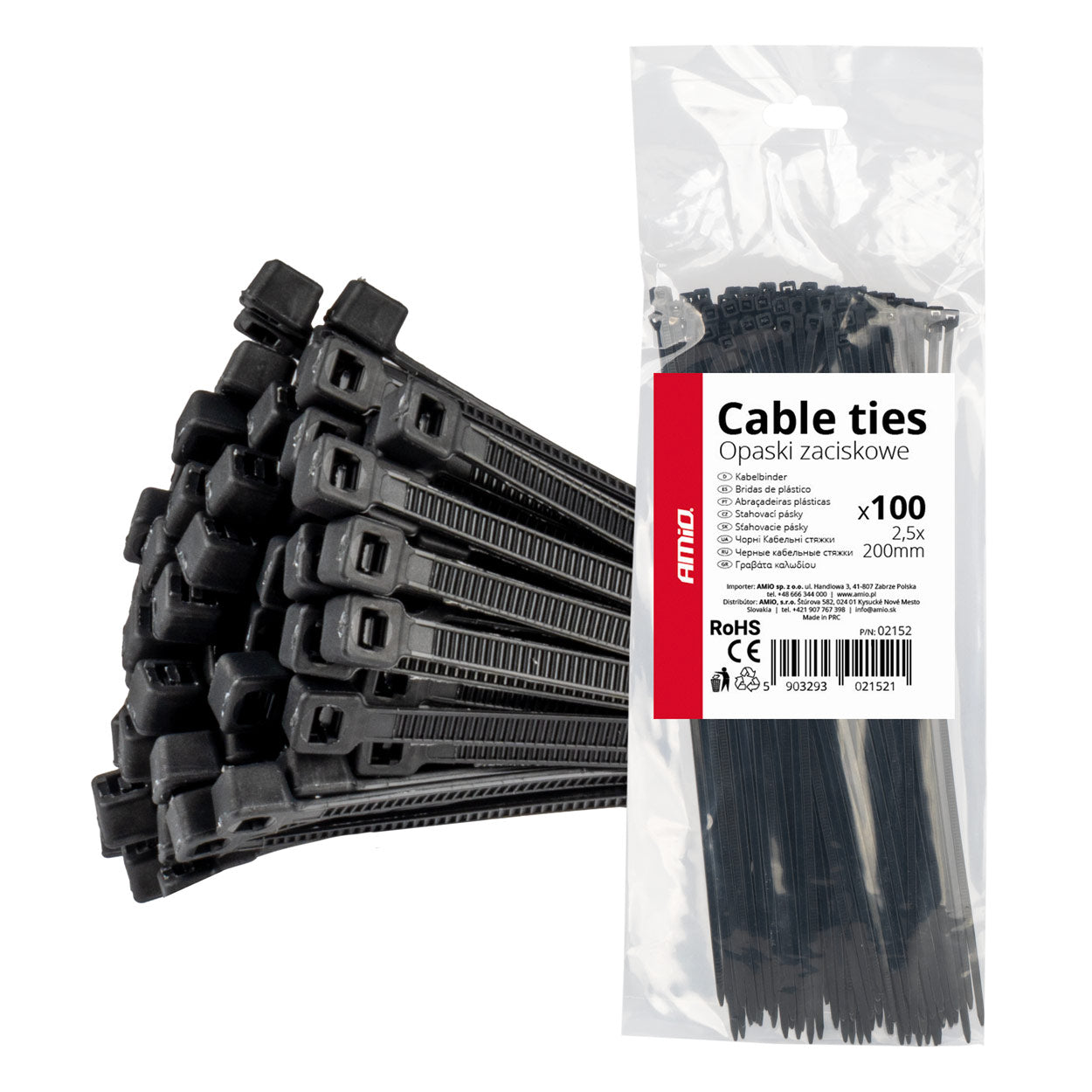 Lidhëse kabllosh të zeza 2.5×200 mm – 100 copë