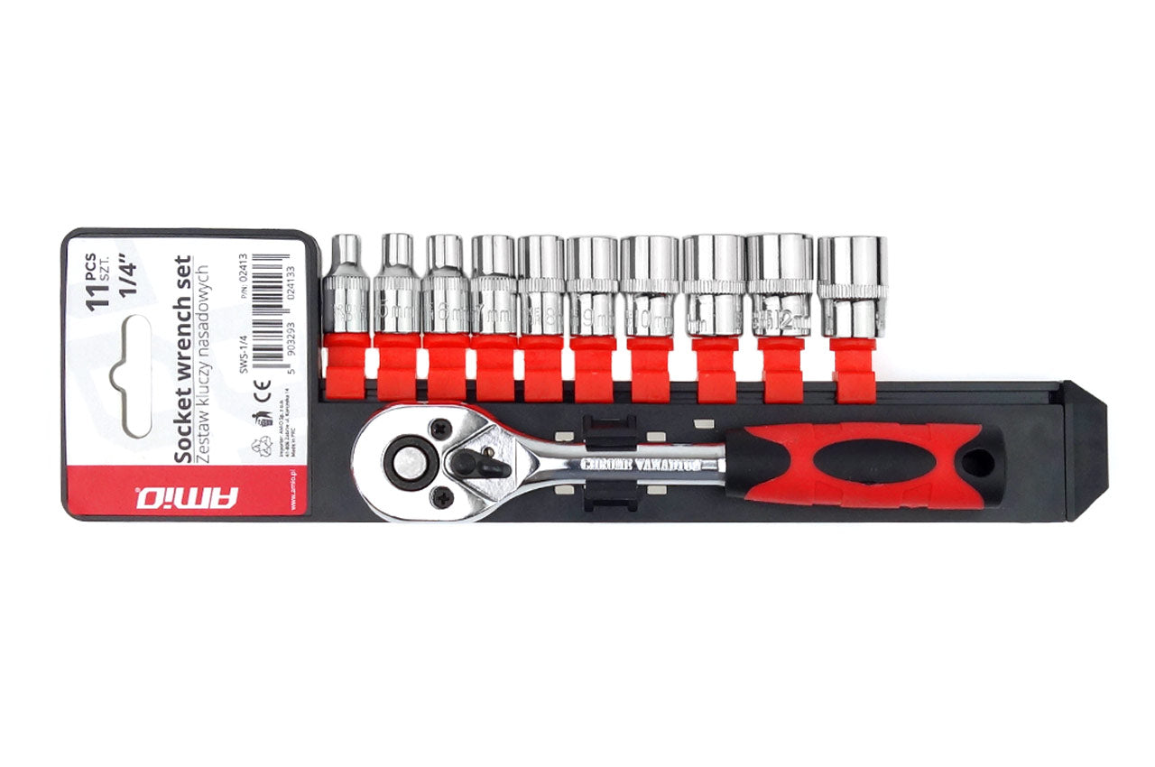 Set çelësash me rrathë dhe mekanizëm ratchet, matës metrik, 11 copë, 1/4" 4–13 mm