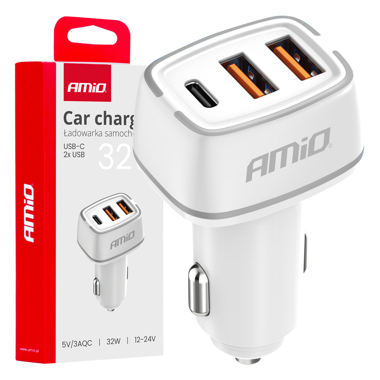 Karikues veture 2x USB-A + USB-C 32W 12/24V-1