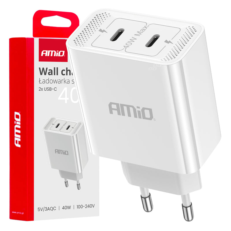 Karikues muri 2xUSB-C 40W Quick Charge 230V-1