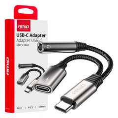 Adapter USB-C në USB-C + Mini Jack 3.5 mm femër, 10 cm-1