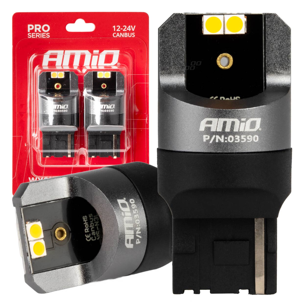 Drita LED CANBUS PRO 7440 WY21W 4x3030 SMD portokalli 12/24V AMIO-03590
