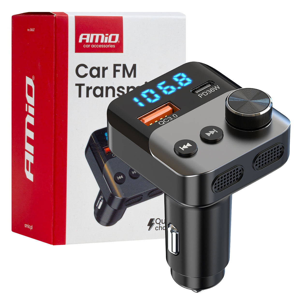 Transmetues FM për veturë 1×USB-A + 1×USB-C 12V/24V