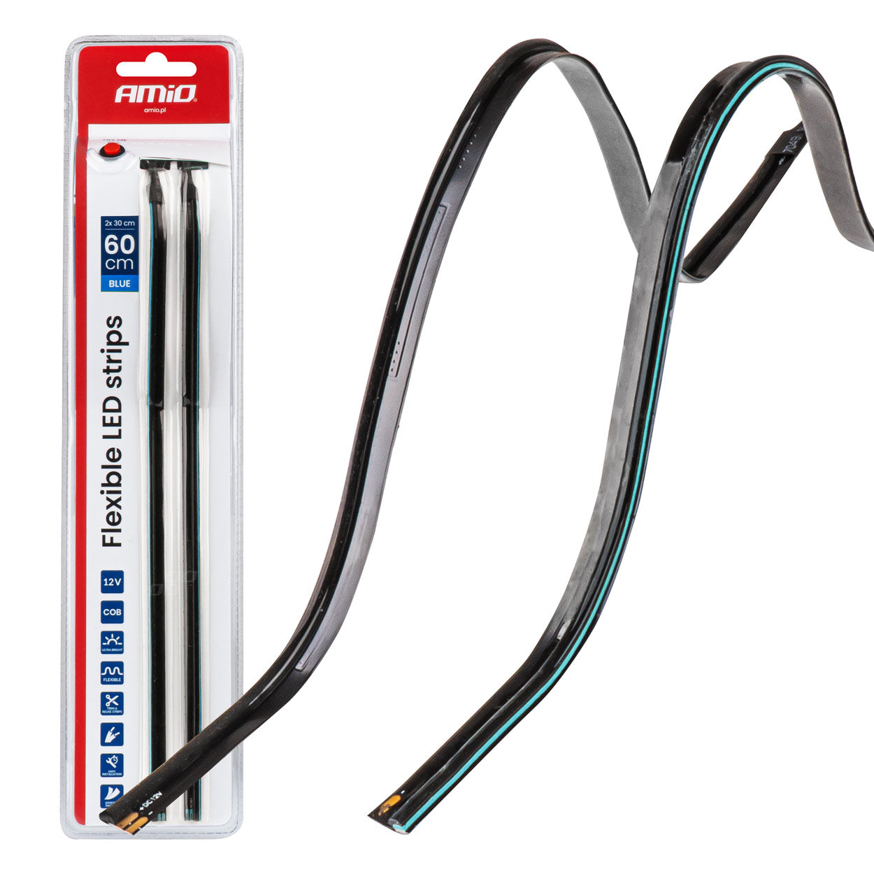 Shirita anësor LED COB fleksibël blu 2x30 cm 12V