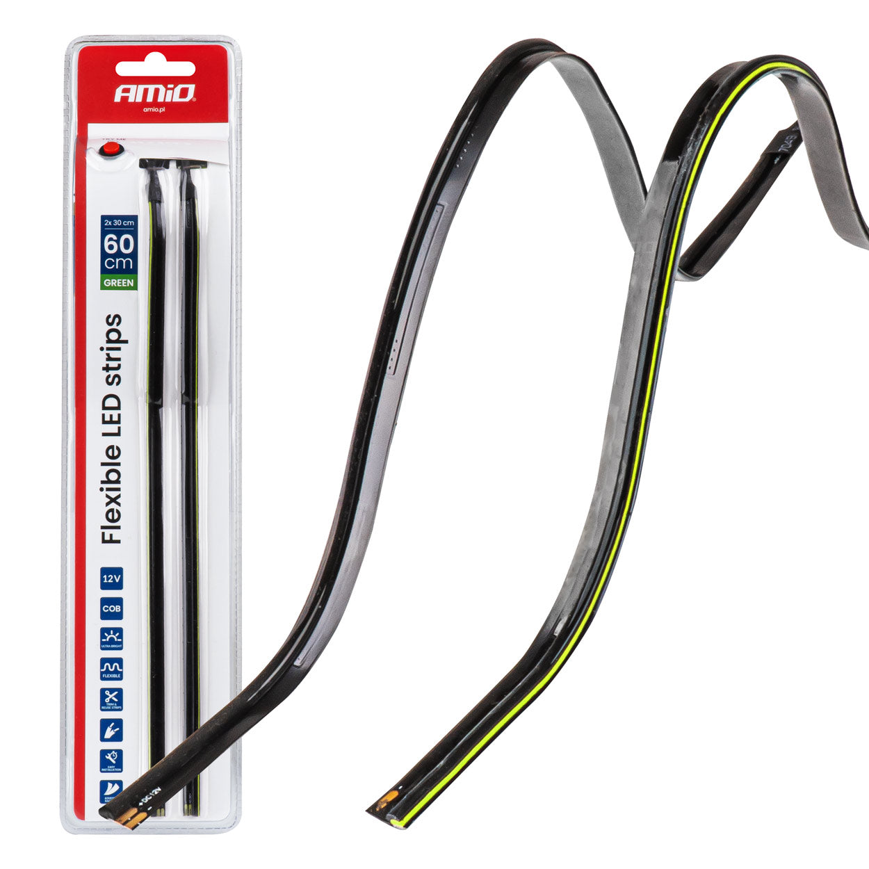 Shirita anësor LED COB fleksibël jeshil 2x30 cm 12V