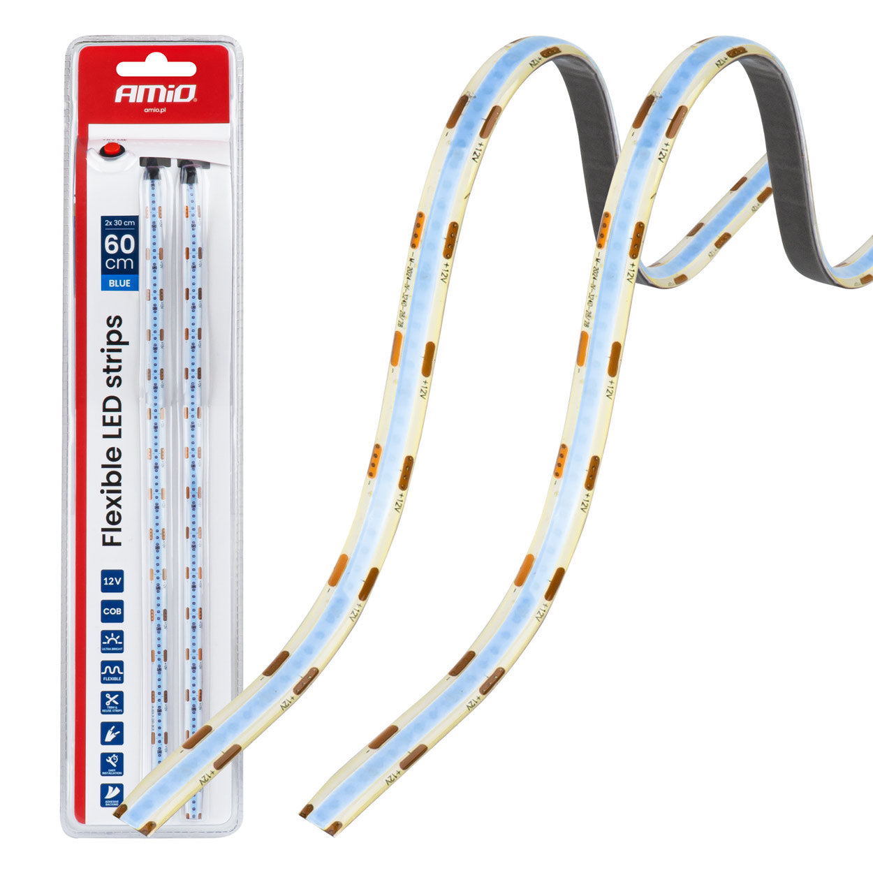 Shirita LED COB fleksibël blu 2x30 cm 12V