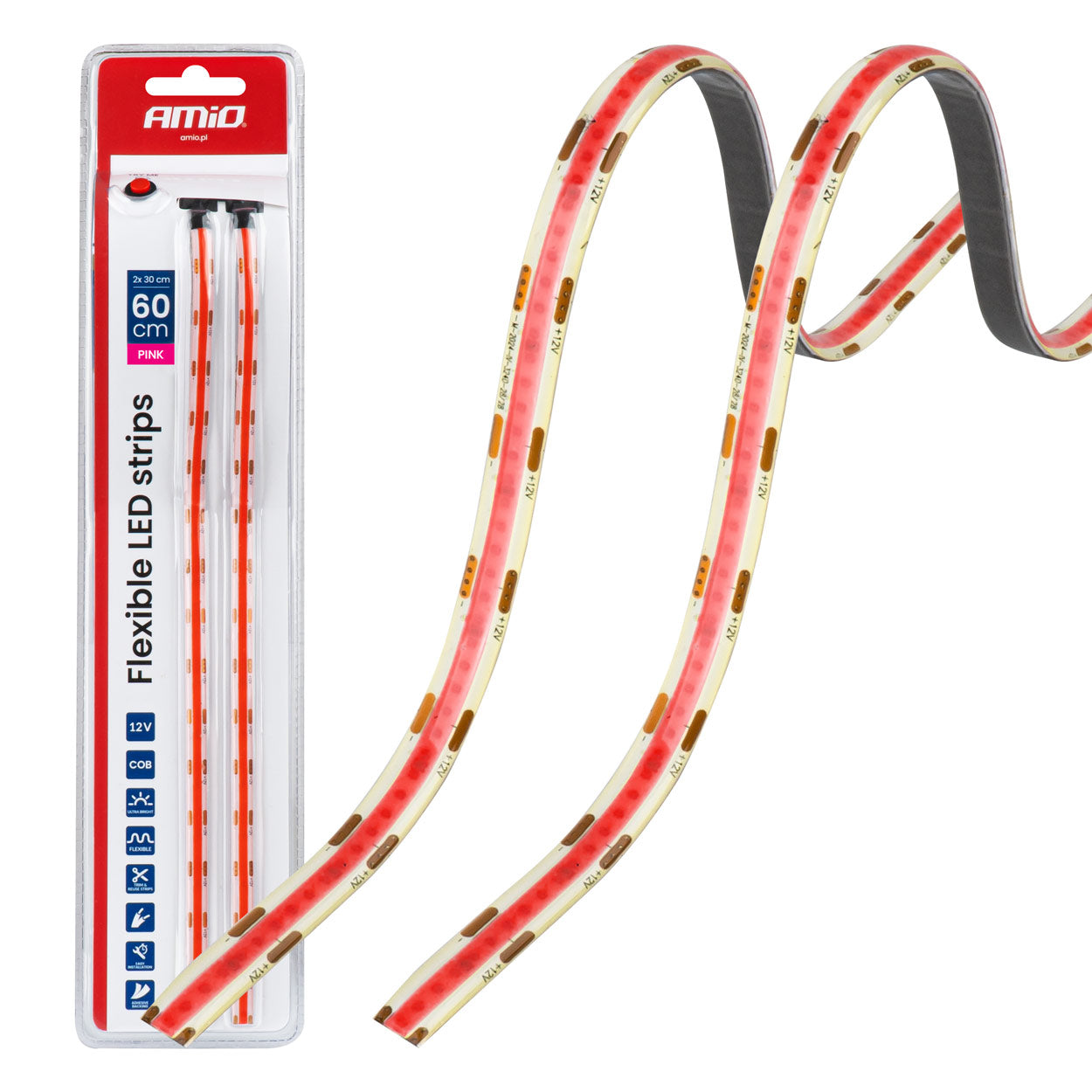 Shirita LED COB fleksibël rozë 2x30 cm 12V