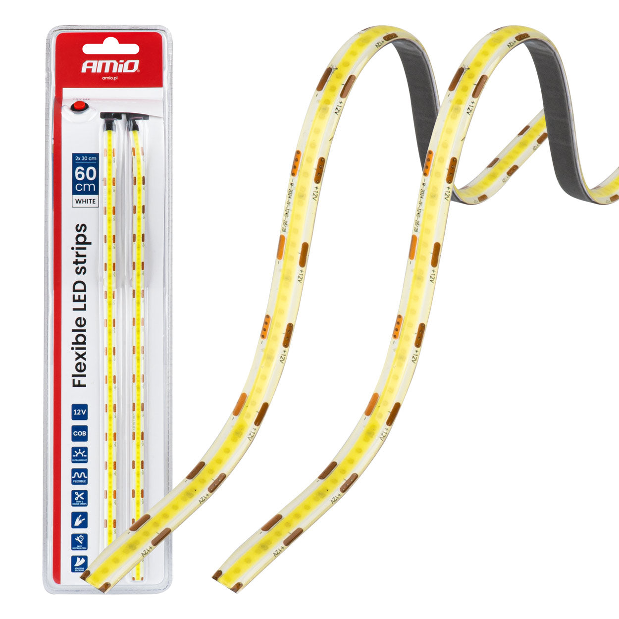 Shirita LED COB fleksibël të bardhë 2x30 cm 12V