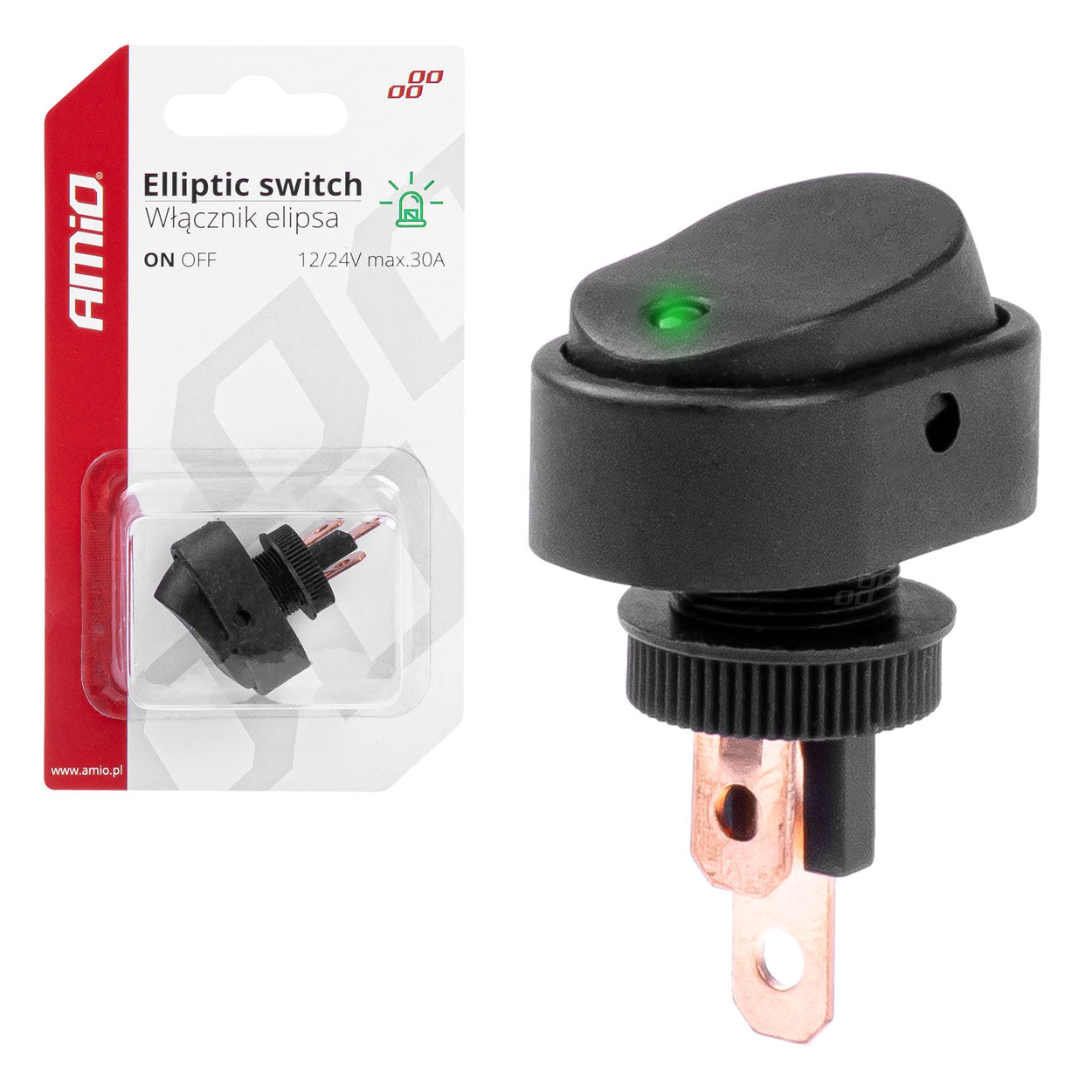 Ndërprerës eliptik me dritë të gjelbër 12/24V max 30A ON/OFF
