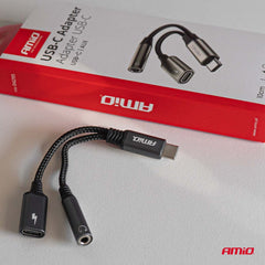 Adapter USB-C në USB-C + Mini Jack 3.5 mm femër, 10 cm-2