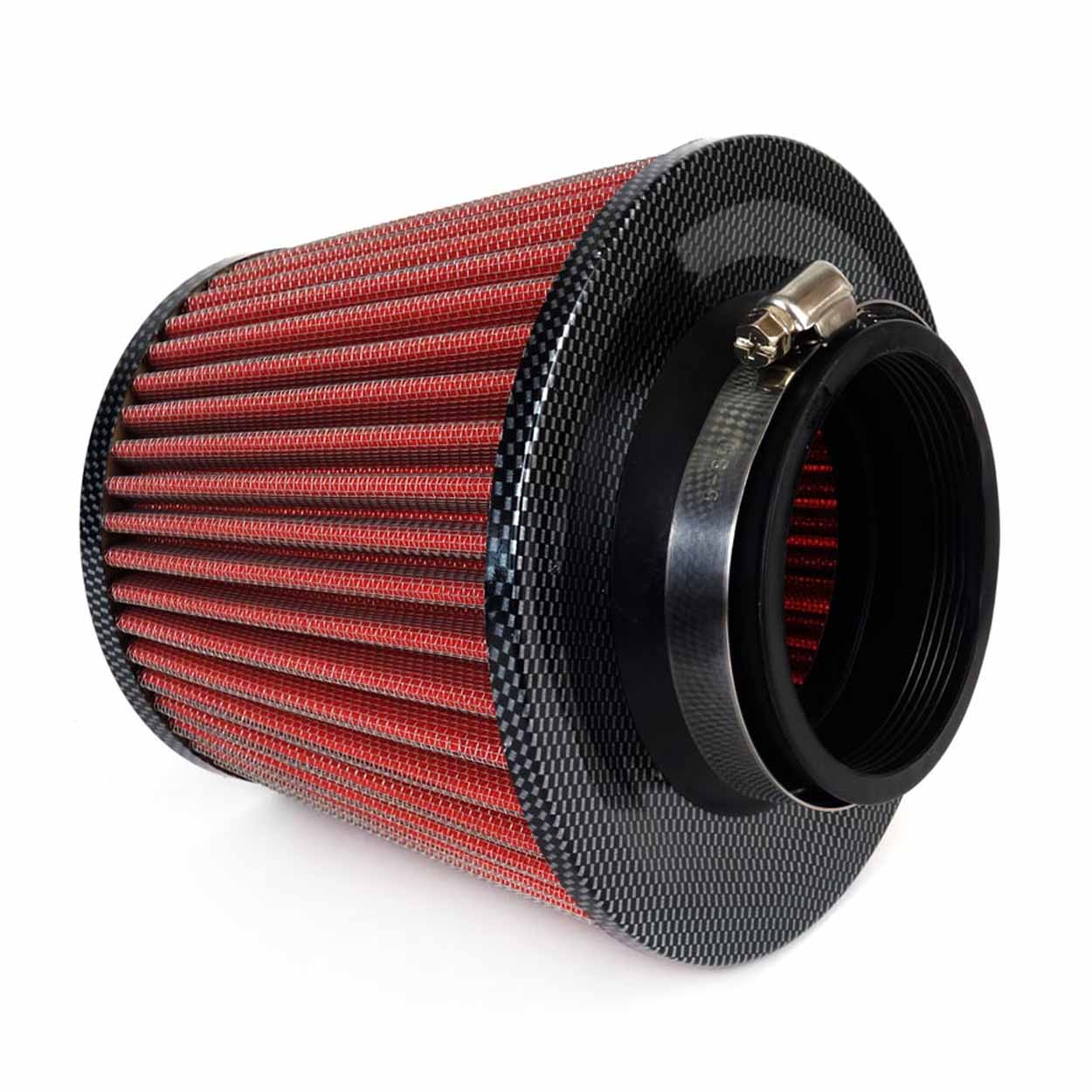 Filter ajri konik për veturë kuqe/carbon, universal, 3 adapterë montimi-3