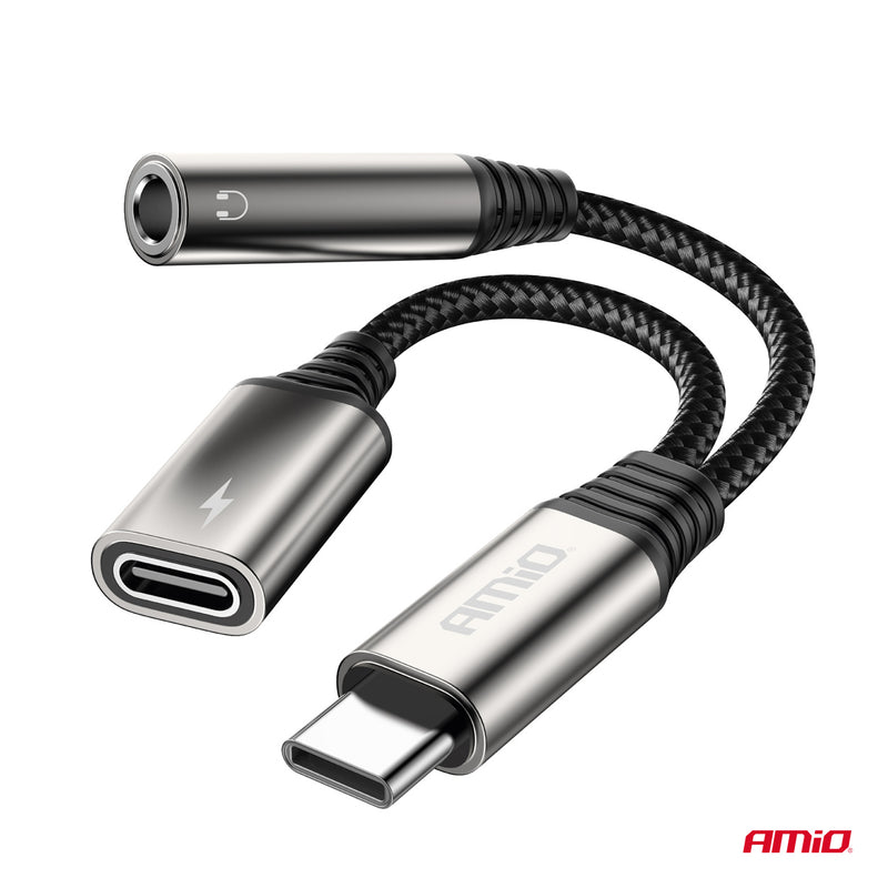 Adapter USB-C në USB-C + Mini Jack 3.5 mm femër, 10 cm-3