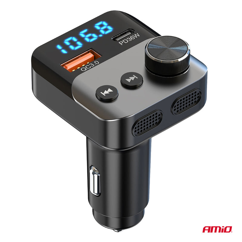 Transmetues FM për veturë 1×USB-A + 1×USB-C 12V/24V-3