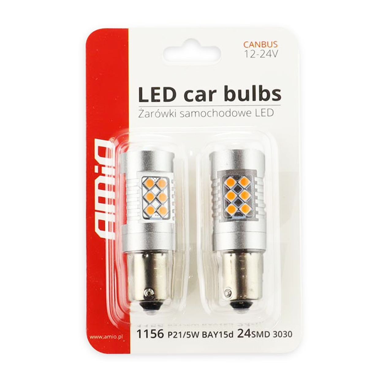 Poç LED CANBUS 3030 24SMD 1156 BAU15S PY21W i verdhë (amber) 12V/24V